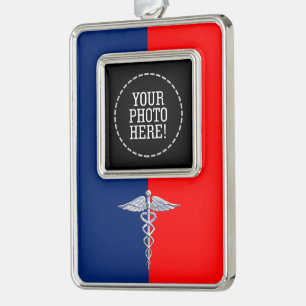 Stylish Caduceus Medical Symbol League Verzilverd Omlijst Ornament