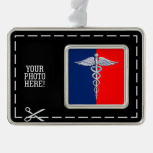 Stylish Caduceus Medical Symbol League Verzilverd Omlijst Ornament