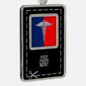 Stylish Caduceus Medical Symbol League Verzilverd Omlijst Ornament (Rechts)