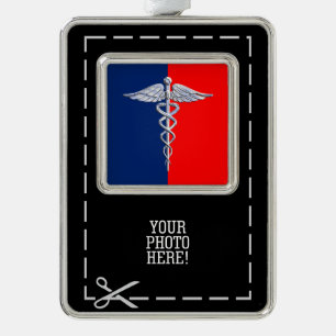 Stylish Caduceus Medical Symbol League Verzilverd Omlijst Ornament