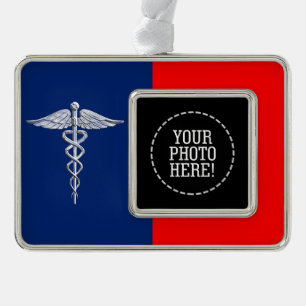 Stylish Caduceus Medical Symbol League Verzilverd Omlijst Ornament