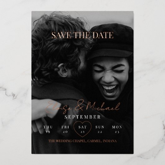 Stylish Calendar Photo Double-sided Save The Date Folie Uitnodiging (Voorkant)