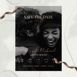 Stylish Calendar Photo Double-sided Save The Date Folie Uitnodiging