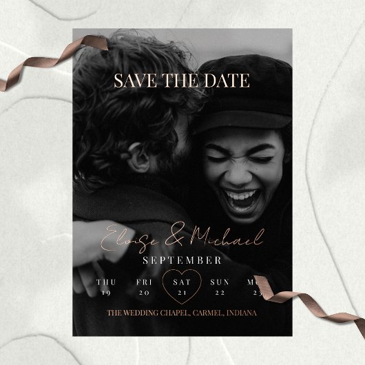 Stylish Calendar Photo Double-sided Save The Date Folie Uitnodiging