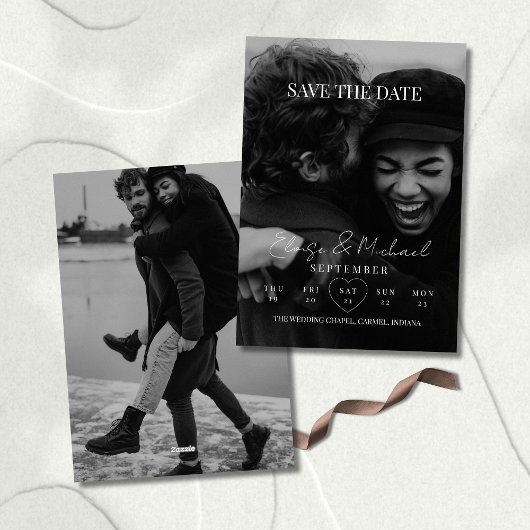 Stylish Calendar Photo Double-sided Save The Date Kaart