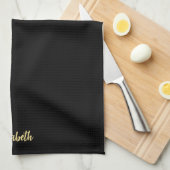 Stylish Calligraphy Script Black & Gold Name Theedoek (Quarter Fold)