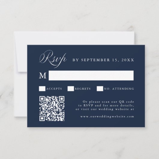 Stylish Calligraphy Script Wedding Navy Blue  RSVP Kaartje (Voorkant)
