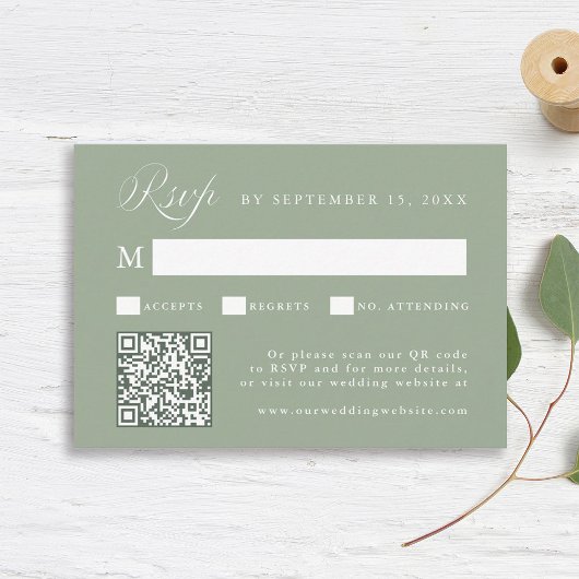 Stylish Calligraphy Script Wedding Sage Green RSVP Kaartje