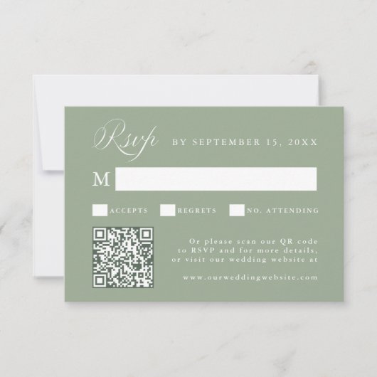 Stylish Calligraphy Script Wedding Sage Green RSVP Kaartje (Voorkant)