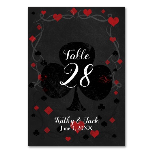 Stylish casino bruiloft table number kaart (Voorkant)