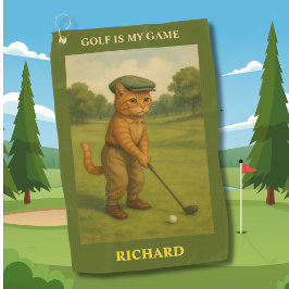 Stylish Cat Playing Golf Personalized Golfhanddoek