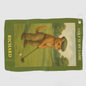 Stylish Cat Playing Golf Personalized Golfhanddoek (Horizontaal)