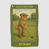Stylish Cat Playing Golf Personalized Golfhanddoek (Voorkant)