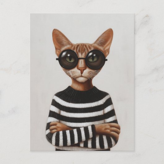 Stylish Cat With Round Glasses Briefkaart (Voorkant)