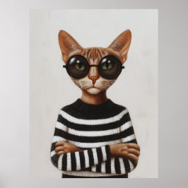 Stylish Cat With Round Glasses Poster