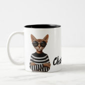 Stylish Cat With Round Glasses Tweekleurige Koffiemok (Links)