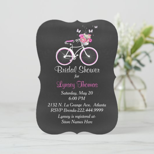 Stylish Chalkboard Bridal Bike Shower Invitation Kaart (Staand voorkant)