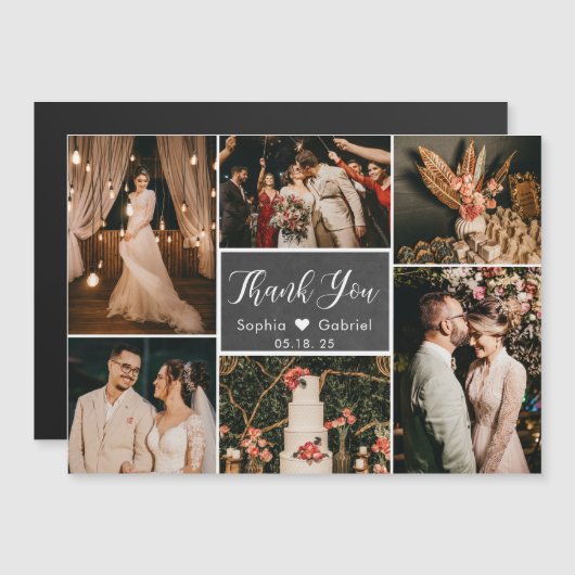 Stylish Chalkboard Pic Collage Wedding Dank je (Voorkant / Achterkant)