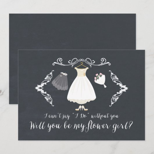 Stylish Chalkboard zal je mijn Bloemenmeisje Kaart (Voorkant / Achterkant)