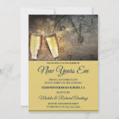 Stylish Champagne en Clock New Years Uitnodiging (Voorkant)