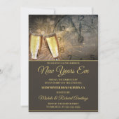 Stylish Champagne en Clock New Years Uitnodiging (Voorkant)