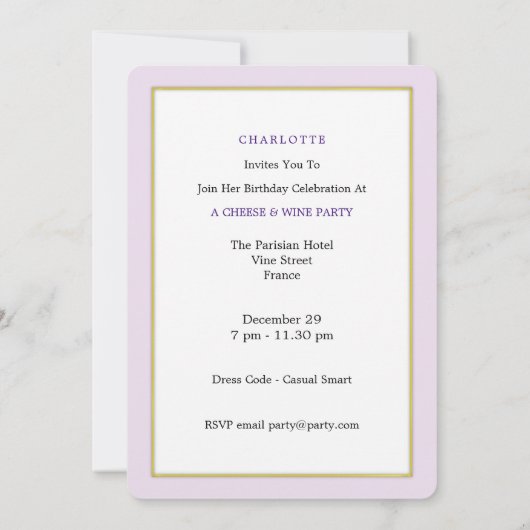 Stylish Cheese and Wine Theme Party Invitation Kaart (Achterkant)