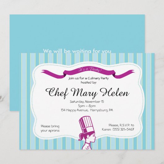 Stylish Chef Culinal Party Invitation Kaart (Voorkant / Achterkant)