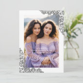 Stylish Cherish Bridesmaid Grey Lace Corner Photo (Staand voorkant)