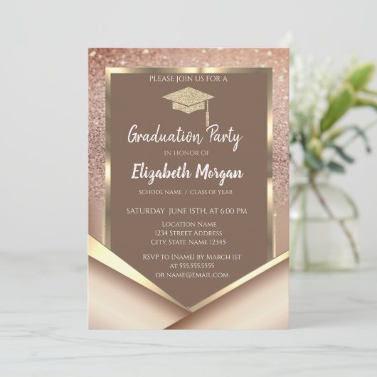 Stylish Chesnut Glitter Diamonds Afstuderen Kaart (Staand voorkant)