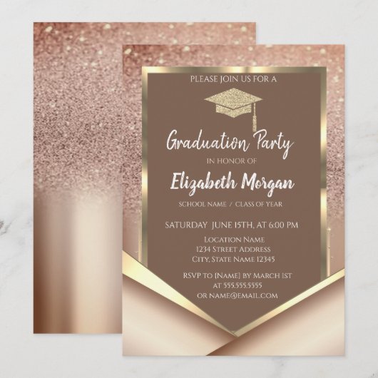 Stylish Chesnut Glitter Diamonds Afstuderen Kaart (Voorkant / Achterkant)