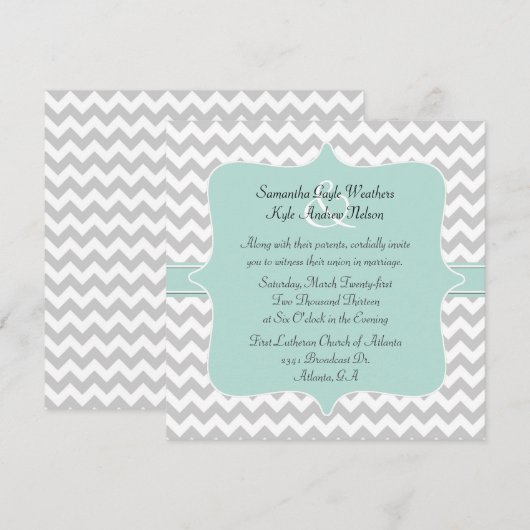 Stylish Chevron Square Wedding Invitation Kaart (Voorkant / Achterkant)