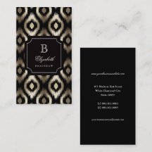 Stylish Chic Black Gold Foil Diamond Ikat Monogram