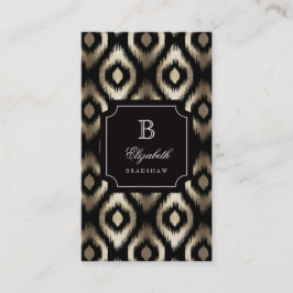 Stylish Chic Black Gold Foil Diamond Ikat Monogram Visitekaartje