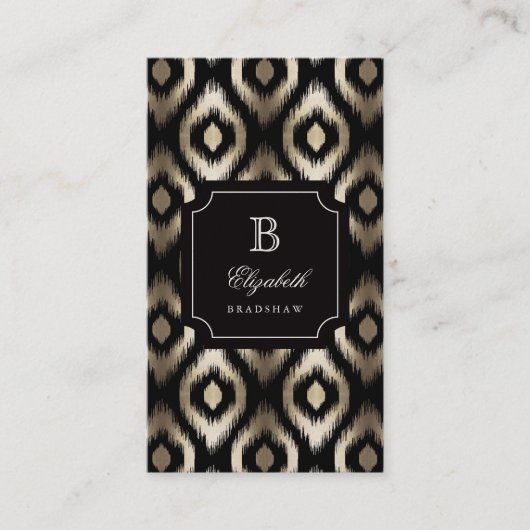 Stylish Chic Black Gold Foil Diamond Ikat Monogram Visitekaartje (Voorkant)