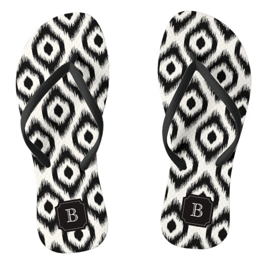 Stylish Chic Black Ivory Diamond Ikat Monogram Teenslippers (Voetbed)