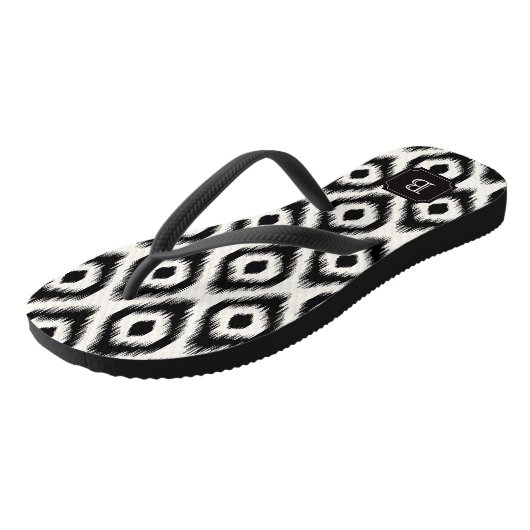 Stylish Chic Black Ivory Diamond Ikat Monogram Teenslippers (Schuin)