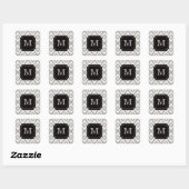 Stylish Chic Black Ivory Diamond Ikat Monogram Vierkante Sticker (Vel)