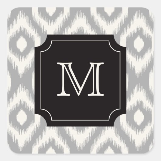 Stylish Chic Black Ivory Diamond Ikat Monogram Vierkante Sticker (Voorkant)