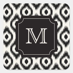 Stylish Chic Black Ivory Diamond Ikat Monogram Vierkante Sticker