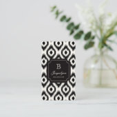 Stylish Chic Black Ivory Diamond Ikat Monogram Visitekaartje (Staand voorkant)
