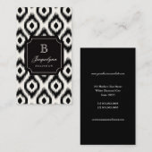 Stylish Chic Black Ivory Diamond Ikat Monogram Visitekaartje (Voorkant / Achterkant)