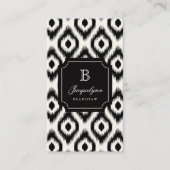 Stylish Chic Black Ivory Diamond Ikat Monogram Visitekaartje (Voorkant)