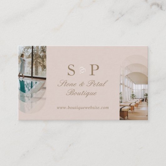 Stylish Chic Elegant Arch Photos Monogram QR Code Visitekaartje (Voorkant)