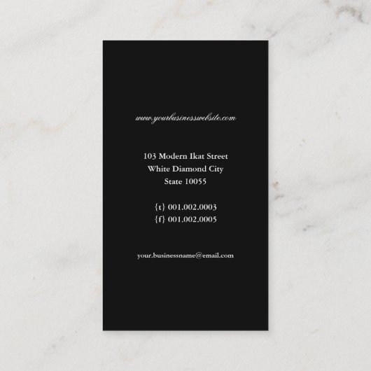 Stylish Chic Ivory Gray Diamond Ikat Monogram Visitekaartje (Achterkant)