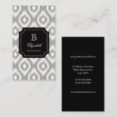 Stylish Chic Ivory Gray Diamond Ikat Monogram Visitekaartje (Voorkant / Achterkant)