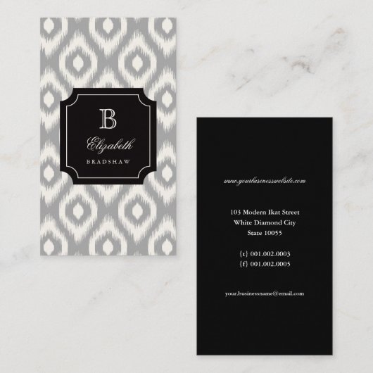 Stylish Chic Ivory Gray Diamond Ikat Monogram Visitekaartje (Voorkant / Achterkant)