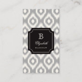 Stylish Chic Ivory Gray Diamond Ikat Monogram Visitekaartje (Voorkant)