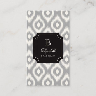 Stylish Chic Ivory Gray Diamond Ikat Monogram Visitekaartje