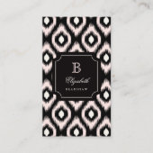 Stylish Chic Ivory Pink Diamond Ikat Monogram Visitekaartje (Voorkant)