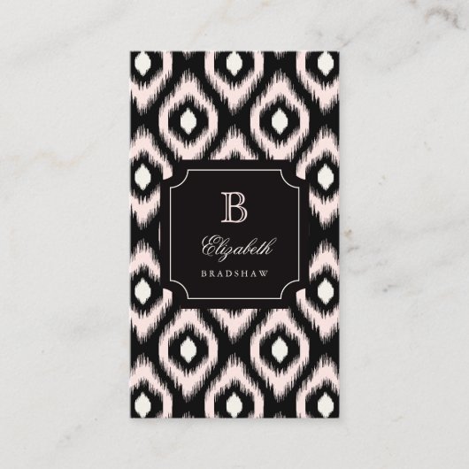 Stylish Chic Ivory Pink Diamond Ikat Monogram Visitekaartje (Voorkant)